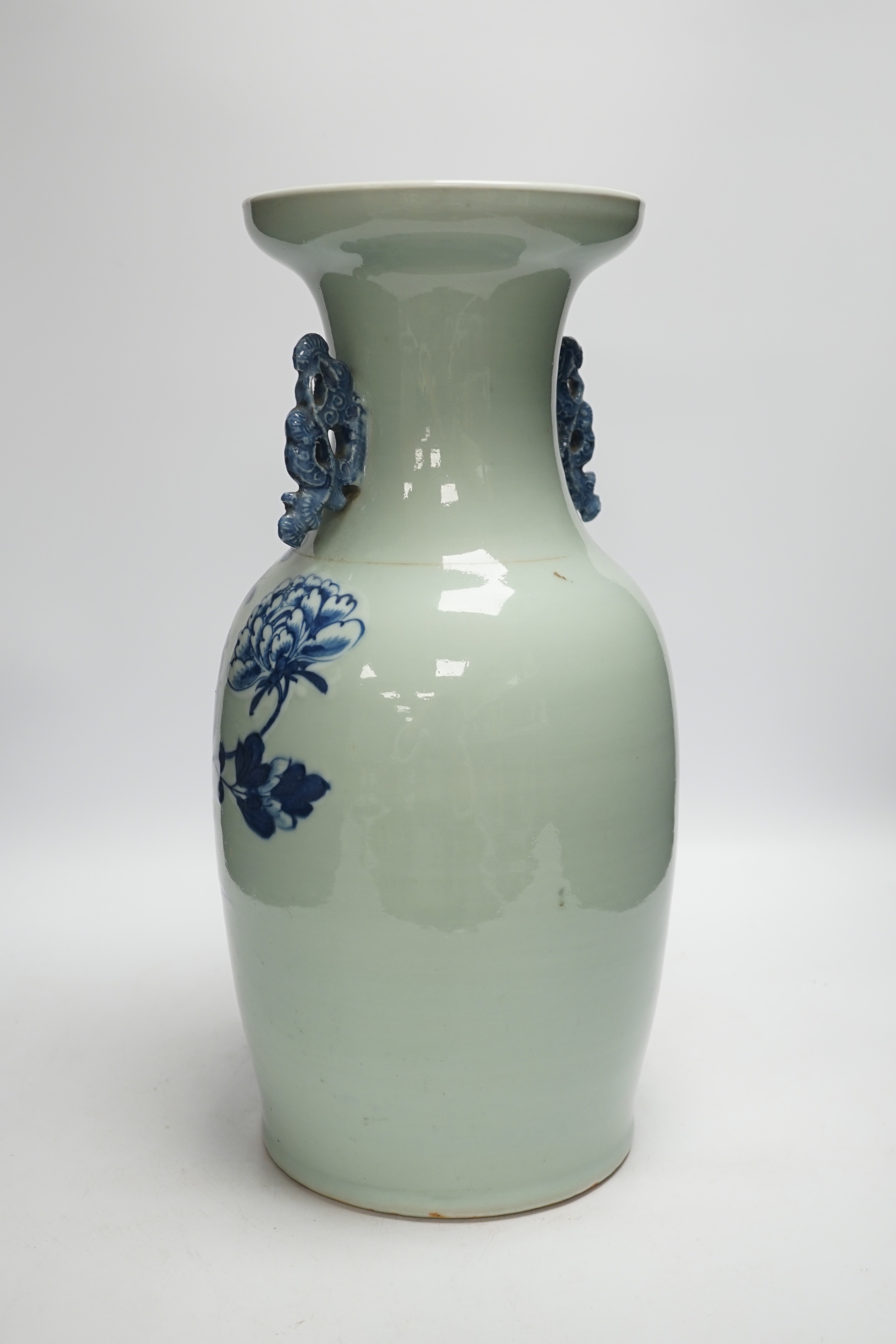 A Chinese underglaze blue celadon ground vase, early 20th century, 43cm